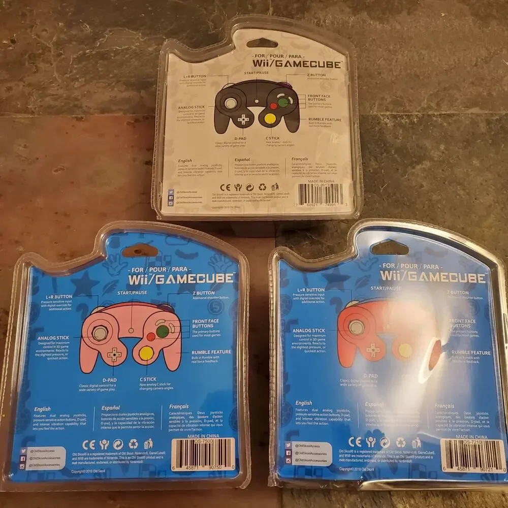 3 Gamecube Controllers - 3 Colors Bundle (NEW) Pink Black Red Nintendo Old Skool